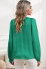 Green Plain Satin Puff Long Sleeve Crewneck Blouse