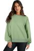 Smoke Green Plain O Neck High Low Hem Pullover Sweatshirt