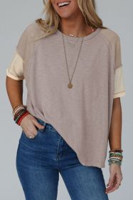 Simply Taupe Exposed Seam Patchwork Loose Tee (size: (US 8-10)M)