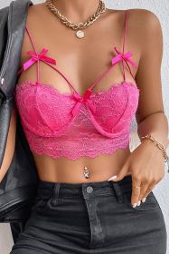 Bright Pink Bowknot Backless Lace Cropped Cami Top (size: (US 8-10)M)
