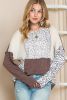 Leopard Print Exposed Seam Patchwork Pullover Long Sleeve Top