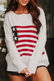 White Twist American Flag Knit Sweater (size: (US 8-10)M)