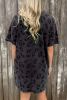 Gray Short Sleeve Casual Leopard Print Dress with Pockets