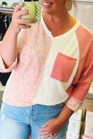 Pink Colorblock Drop Shoulder Bracelet Sleeve Plus Size Top (size: (US 18-20)2X)