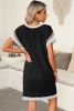 Black Ribbed Colorblock Patched Pocket T Shirt Dress