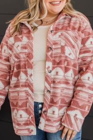 Pink Plus Size Geometric Print Chest Pocket Shacket (size: (US 18W-20W)2X)