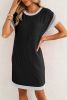 Black Ribbed Colorblock Patched Pocket T Shirt Dress