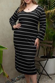 Black Plus Size Striped Loose Shift Maxi Dress (size: (US 18-20)2X)