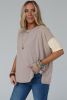 Simply Taupe Exposed Seam Patchwork Loose Tee