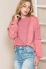 Rose Lighted Washed Waffle Knit Patchwork Sweatshirt