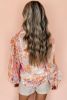 White Floral Print Buttoned Balloon Sleeve Loose Shirt