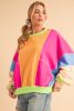 Grapefruit Orange Colorblock Patchwork Drop Shoulder Top