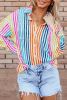 Colorful Striped Patch Pocket Long Sleeve Shirt