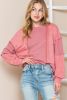 Rose Lighted Washed Waffle Knit Patchwork Sweatshirt
