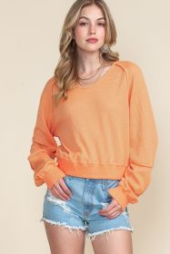 Orange Waffle Knit Exposed Seam Long Sleeve Top (size: (US 8-10)M)