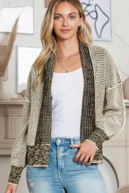 Apricot Gingham Contrast Trim Open Front Cardigan (size: (US 20-22)2XL)