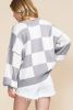 Gray Checkered Bishop Sleeve Pullover Sweater