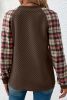Brown Plaid Print Waffle Quilted Raglan Sleeve Sweatshirt
