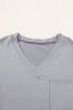 Medium Grey V Neck Pocketed Rounded Hem Tee