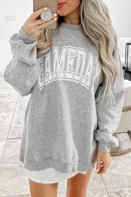 Gray Round Neck GAMEDAY Letter Graphic Sweatshirt (size: (US 18-20)2XL)