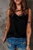 Blank Tank Top - Black Solid Strappy Neck Casual Tank Top Customized