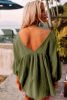 Green Solid Color Gauze Casual V Neck Top for Women