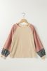 Parchment Patchwork Checked Pattern Lantern Sleeve Top