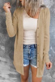 Brown Solid Color Casual Button Front Long Cardigan (size: (US 12-14)L)