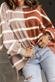 Brown Contrast Striped Print Dropped Shoulder Oversized Top (size: (US 12-14)L)