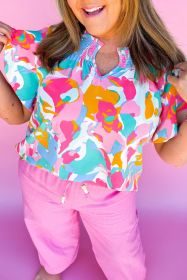 Multicolour Abstract Print Smocked Neck Ruffle Plus Blouse (size: (US 22W-24W)3X)