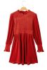Red Smocked Lantern Sleeve Frilled Velvet Dress