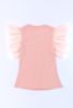 Pink Casual Dotty Layered Ruffle Ribbed Knit Top