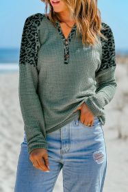 Green Leopard Print Waffle Knit Long Sleeve Henley Shirt (size: (US 4-6)S)