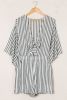 Grey Striped Print Tie Knot Front Romper With Pockets