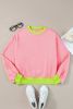 Pink Contrast Trim Bubble Sleeve Sweatshirt