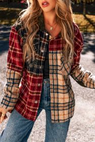 Red Mixed Plaid Pocketed Button-up Shacket (size: (US 4-6)S)