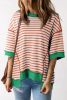 Orange Striped Contrast Trim Drop Sleeve Loose Top