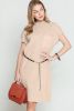 Oatmeal Patch Pocket Ribbed Knit Short Sleeve Sweater Dress