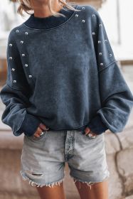 Sky Blue Studded Graphic Drop Shoulder Sleeve Sweatshirt (size: (US 4-6)S)