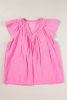 Bright Pink Frill V Neck Splicing Pleated Blouse