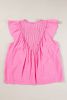 Bright Pink Frill V Neck Splicing Pleated Blouse