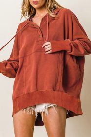 Orange Vintage Snap Button Thumbhole Long Sleeve Hoodie (size: (US 4-6)S)