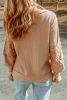 Apricot Lace and Waffle Knit Crisscross Straps V Neck Long Sleeve Top