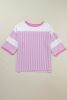 Pink Stripe Patchwork Bracelet Sleeve Plus Size T Shirt