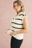 White Stripe Zipped Collar Cap Sleeve Knit Top