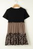 Light French Beige Leopard Print Colorblock Frill Trim T-shirt Dress
