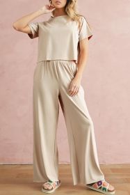 White Raw Hem Loose Tee and Wide Leg Pants Set (size: (US 4-6)S)