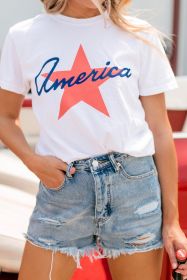 White America Star Shape Graphic O Neck Loose Fit T Shirt (size: (US 8-10)M)