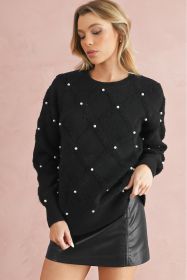 Black Pearl Embellished Rhombus Pattern Sweater (size: (US 4-6)S)