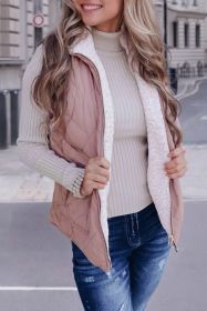 Pink Zip Up Fleece Lined Quilted Vest Coat (size: (US 8-10)M)